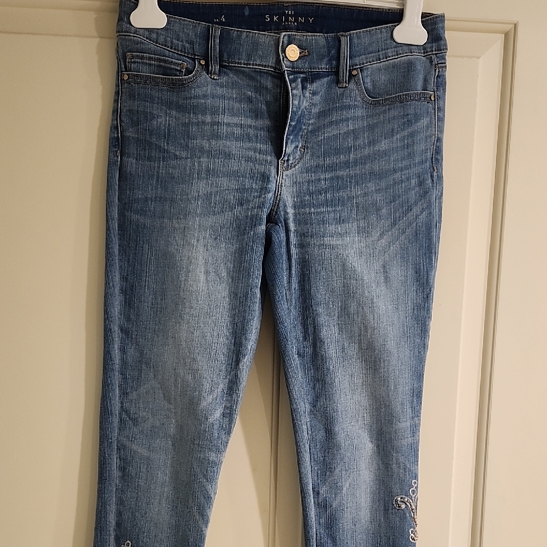 White House Black Market The Skinny Ankle Blue Jeans Sz 4 Embellished